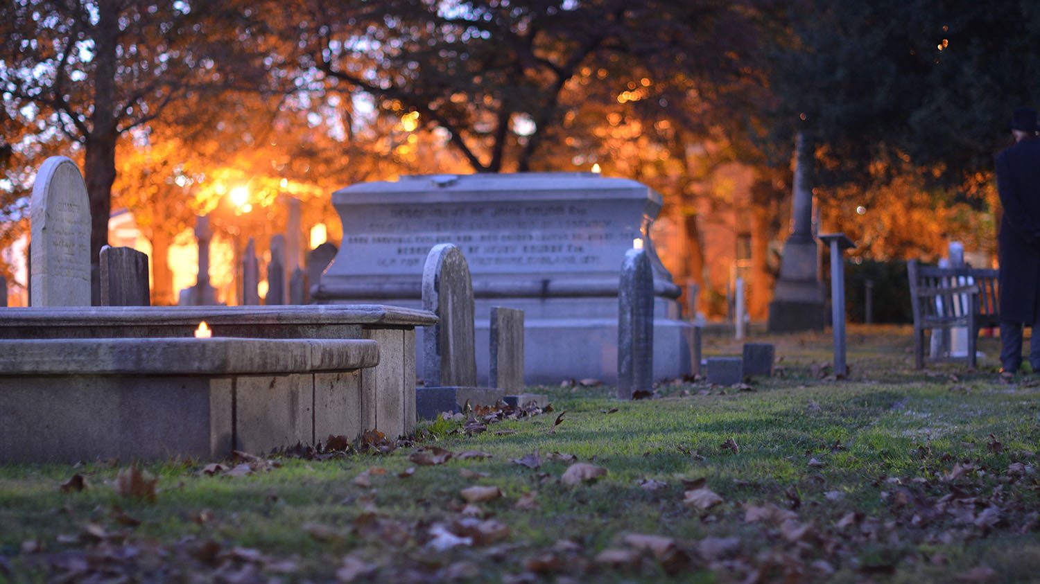 Old Swedes' graveyard at night.